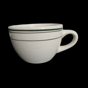 Tuxton Green Stripe Coffee Cups Set of 4 Restaurant Ware White Mug